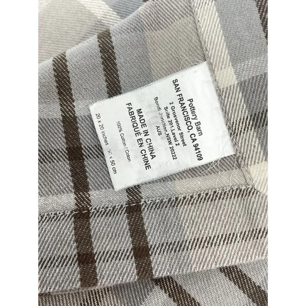 Pottery Barn Plaid Tartan Neutral Gray Beige Brown Tan Napkins 20x20” Set Of 4